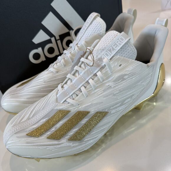 Adidas Adizero White Gold Metallic Football Cleats GX5122 Men Size 8.5 New Rare